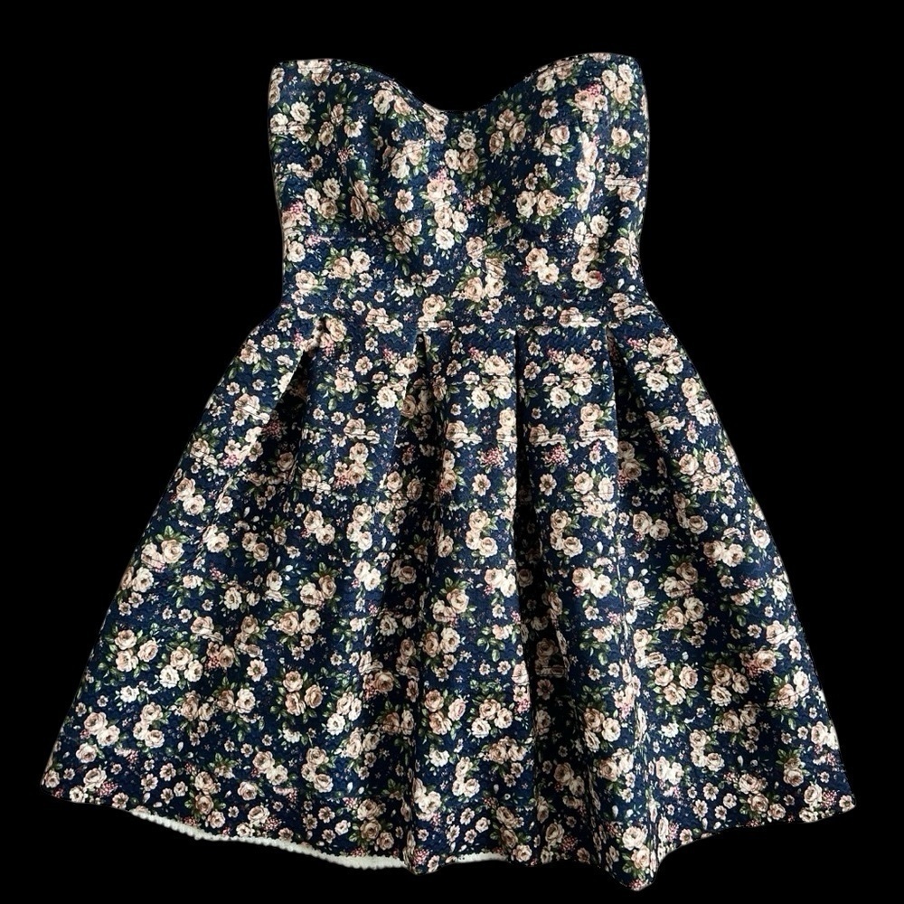 Sans Souci Floral Strapless Fit and Flare Dress Size S Mini Coquette Cottagecore